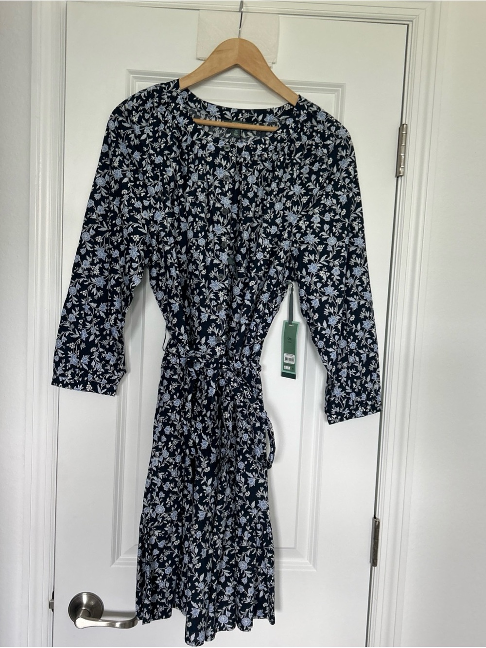 Terra & Sky Women's Plus Size Mini Tiered Shirt Dress, Size 0X- Floral/Navy NWT